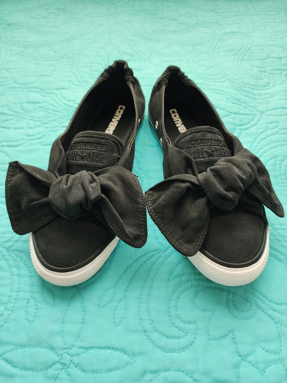 Converse Black Canvas Slip-On Sneakers with Bow